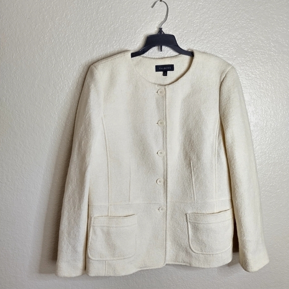 Talbots Cream Boiled Wool Blend Sweater Jacket Cardigan Blazer Size 14 - Picture 2 of 9
